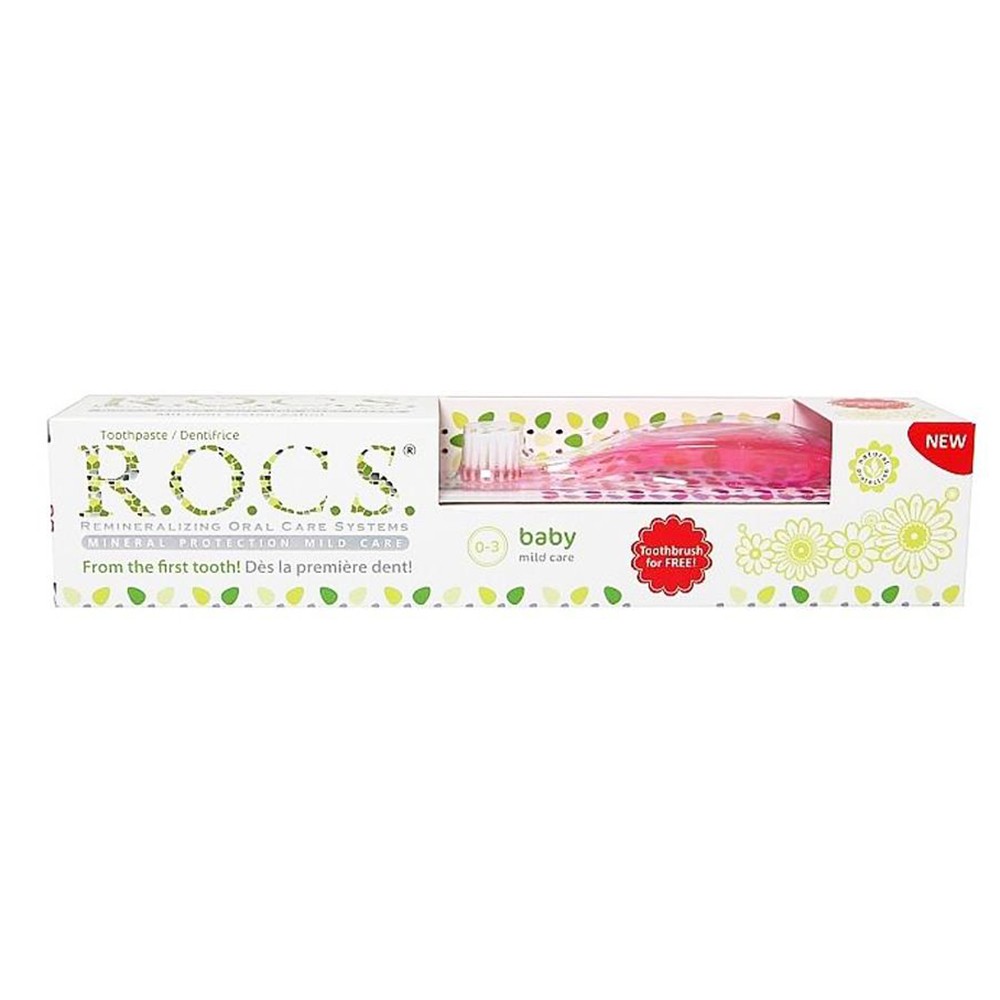 ROCS Baby Extra yumuşak Diş Fırçası Ve Diş Macunu Seti (0-3 yaş)-Pembe