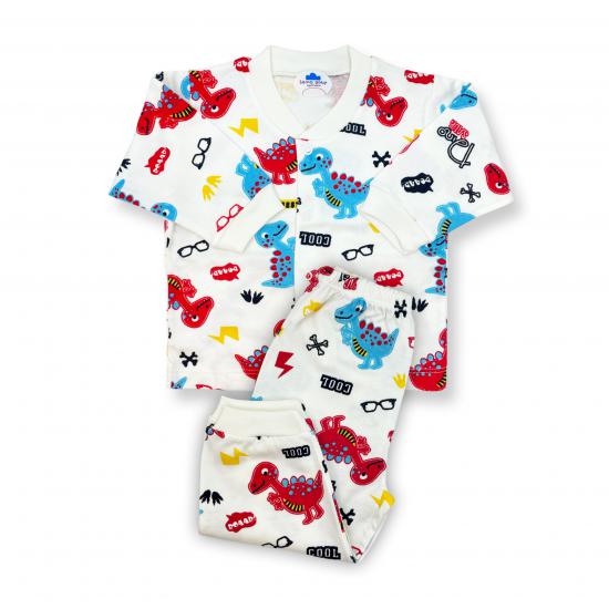 Sema Baby Sevimli Dino Bebek Pijama Takımı 3-6 Ay ( Kırmızı - Mavi )